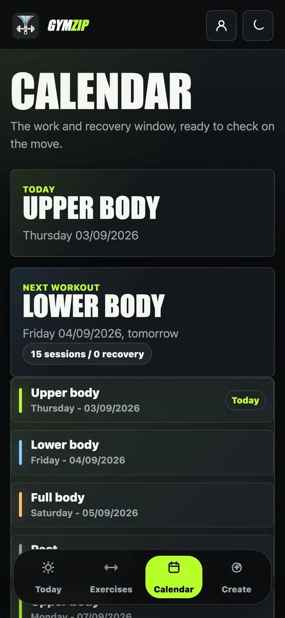 GymZip Calendar screen